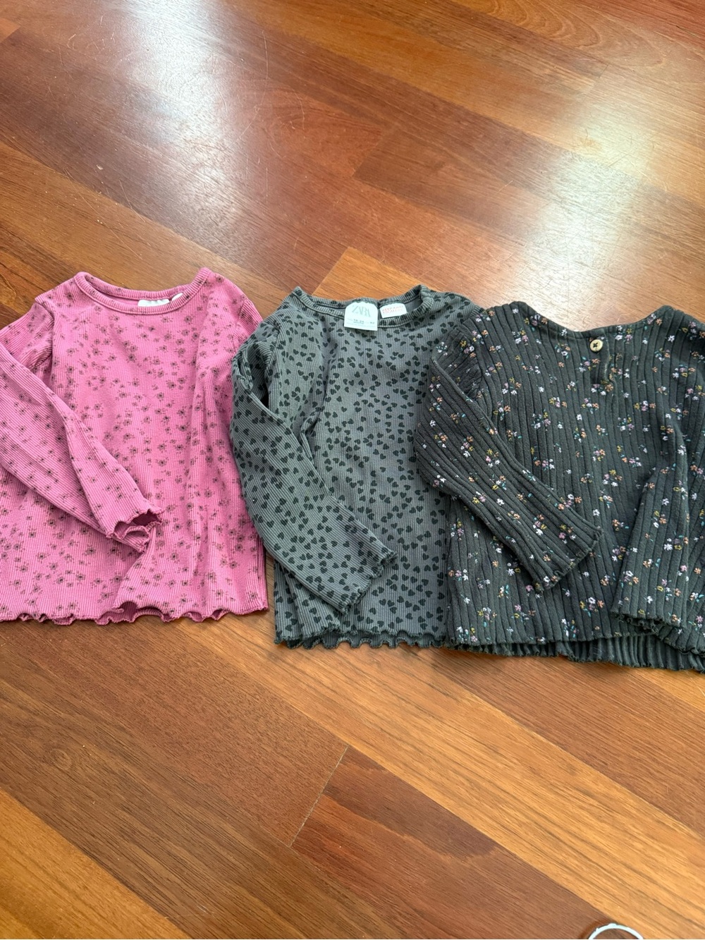 Zara Children's Long-Sleeve Floral Ribbed Top - Pink